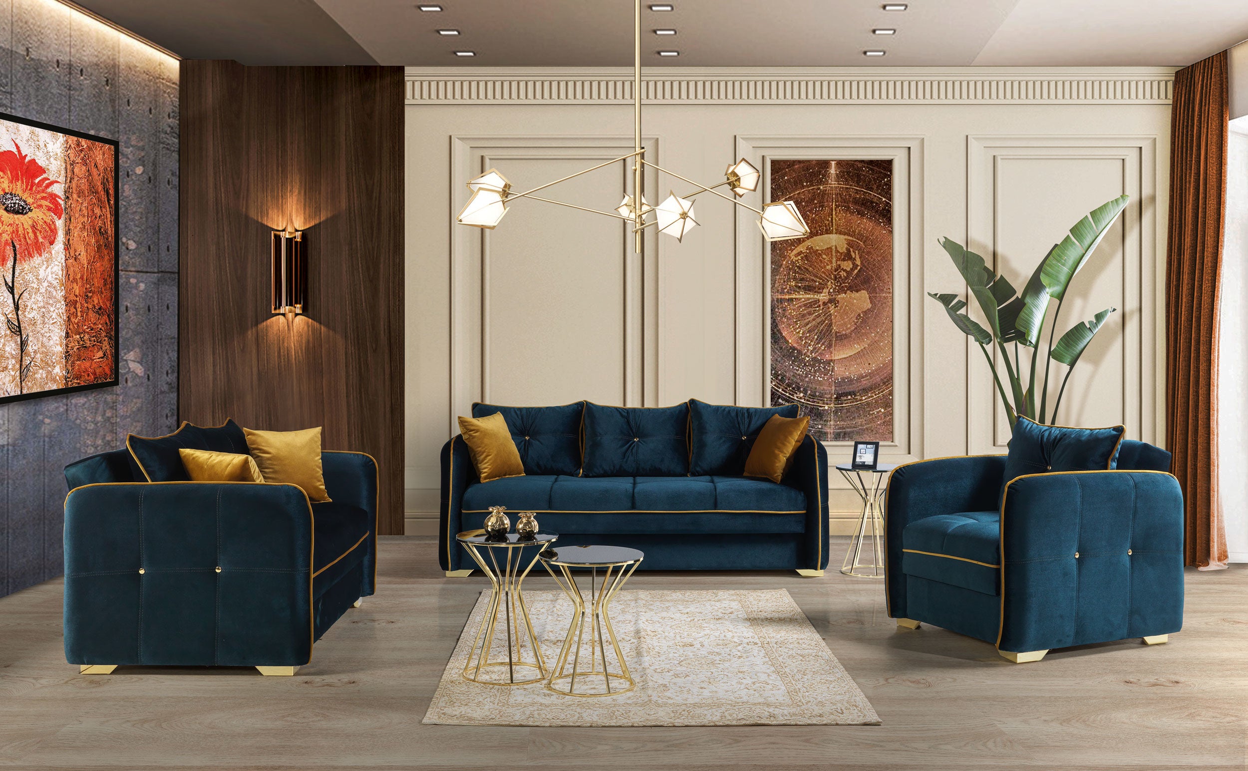 TORINO Bleu TERCIOPELO (conjunto de sofás 3 piezas)