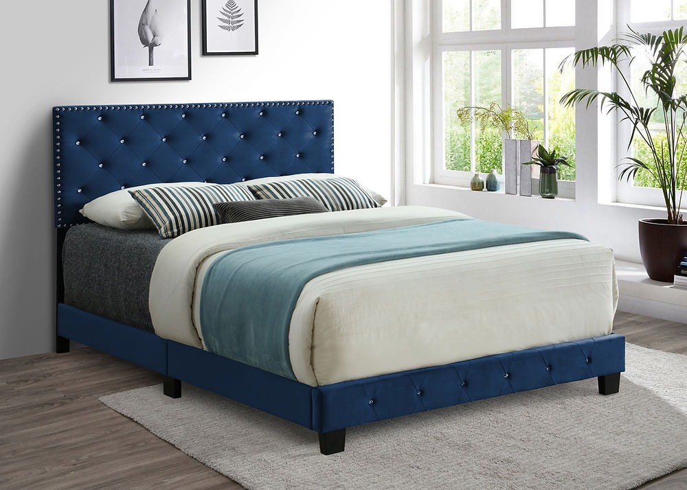 IF-5651 Black Velvet Bed with Nailhead Rhinestone
